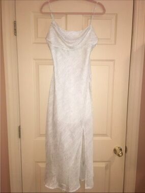 Native Daughters White/Light Green Flowy Dress with Cowl Neck Large EUC